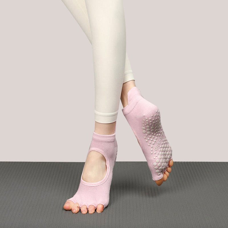 Calcetines de yoga para otoño e invierno, calcetines de cinco dedos, calcetines antideslizantes para Pilates, calcetines deportivos profesionales para mujer con dedos separados, venta al por mayor con espalda abierta.