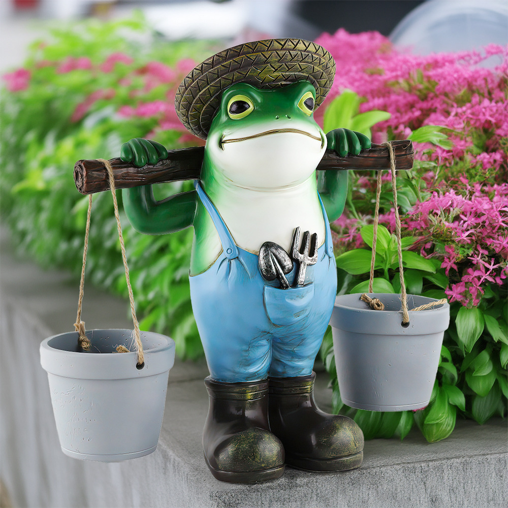  New Cute Resin Pick Bucket Frog Flower Pot Large Ornaments Outdoor Courtyard Garden Lawn Decoration Gifts