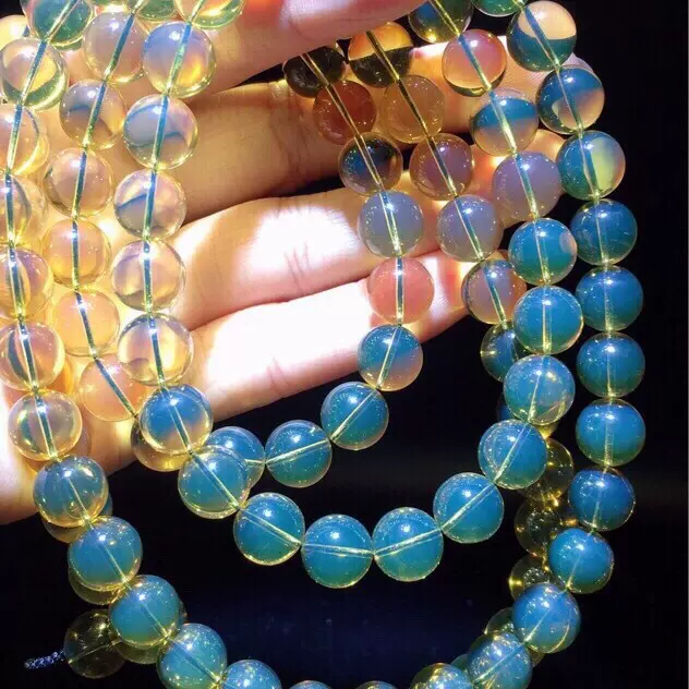 天然5A级净水高蓝墨西哥蓝珀108手链如泉水般清润透亮