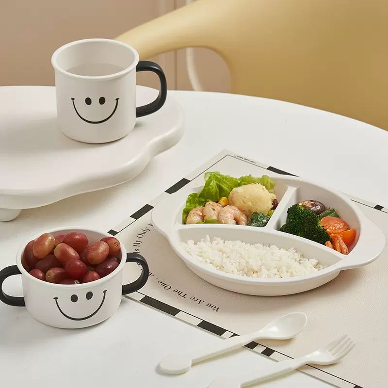 ins风儿童餐盘圆形宝宝餐盘儿童餐具分格食品级家用防摔盘吃饭碗