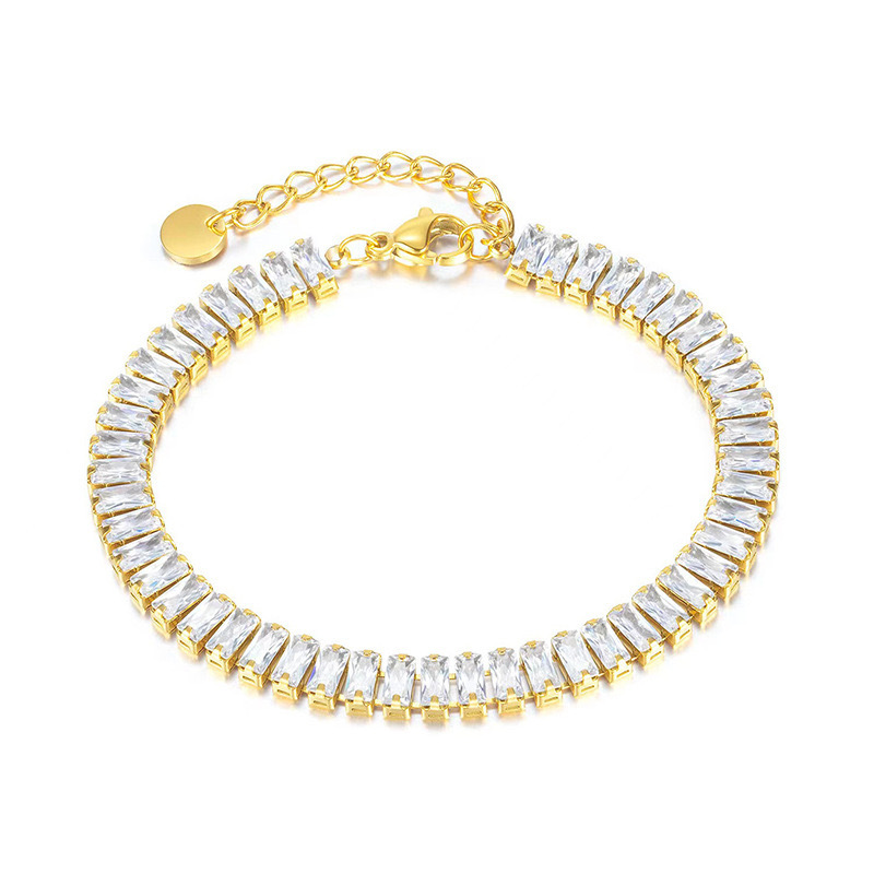 Toggle, Inlay Design Simple Style Geometric Titanium Steel 18K Gold Plated Zircon Bracelets In Bulk