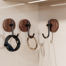 哇噢实木挂钩免打孔门挂衣钩墙面J型木质胡木桃挂衣创意衣帽钩粘