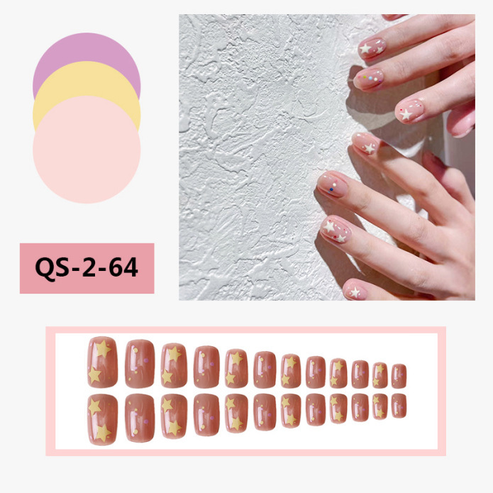 Millones de puntos de venta de uñas simples, estrellas de punto de onda, uñas blanqueadoras, 24 piezas de uñas dulces, uñas desmontables.