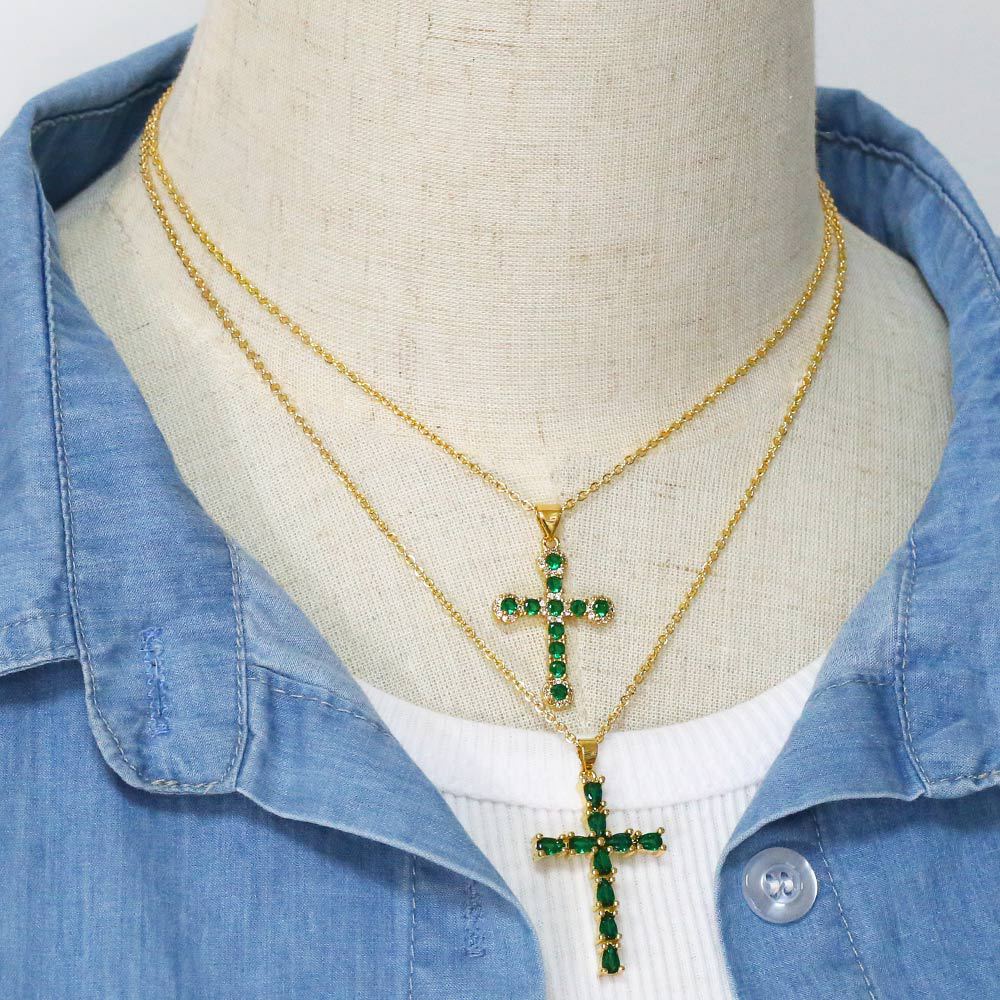 Fashion Cross Copper Pendant Necklace Inlay Zircon Copper Necklaces