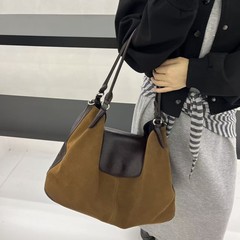 韩国小众秋冬复古磨砂皮托特包时尚牛皮单肩包设计感休闲通勤女包
