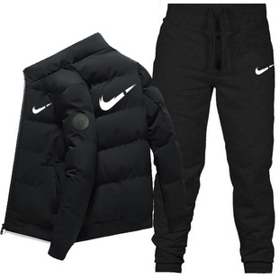 Men's Cross-Border New Casual Hooded Cotton Clothes + Trousers Suit Winter Full Set Thickened Warm Cotton Clothes Suit