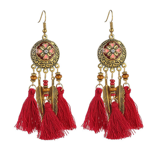 Ethnic style tassel long temperament earrings wholesale women's retro Yunnan fashion personality versatile earrings trendy generation