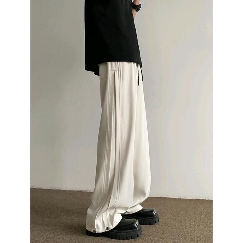 American Deconstruction Design White Pants Men's Summer Thin Ice Silk Casual Straight Pants Loose Drapingly Quick-drying Pants