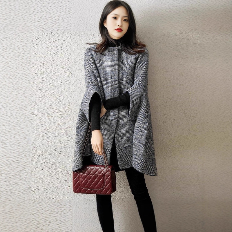 Casual Mid-Length Cardigan Cape Three-Quarter Sleeve Outwear for Women 2024 Autumn and Winter New Fashion Trendy Round Neck Outwear for Women