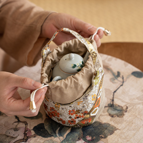 Cotton and Linen Bag Tea Pot Bag Express Cup Bag, Set of Pot and Cup, Portable Travel Storage Bag, New Chinese Style Pink