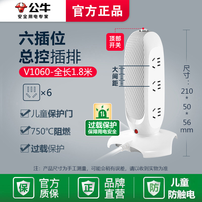 1.8m 과부하 보호 V1060 수직 소켓