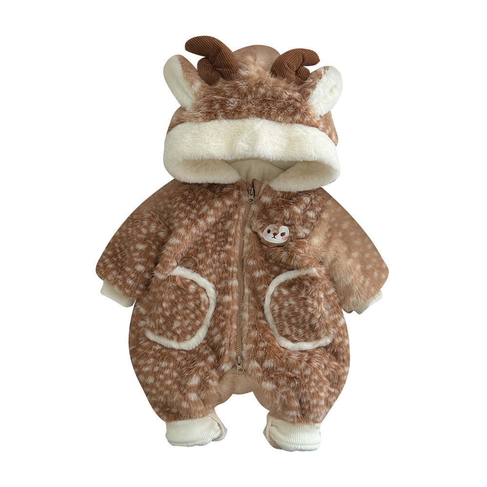 Mono de Felpa para Bebé Niño, Diseño de Ciervo, Grueso, Cálido, Cómodo, Suave y Elegante, Invierno 2025