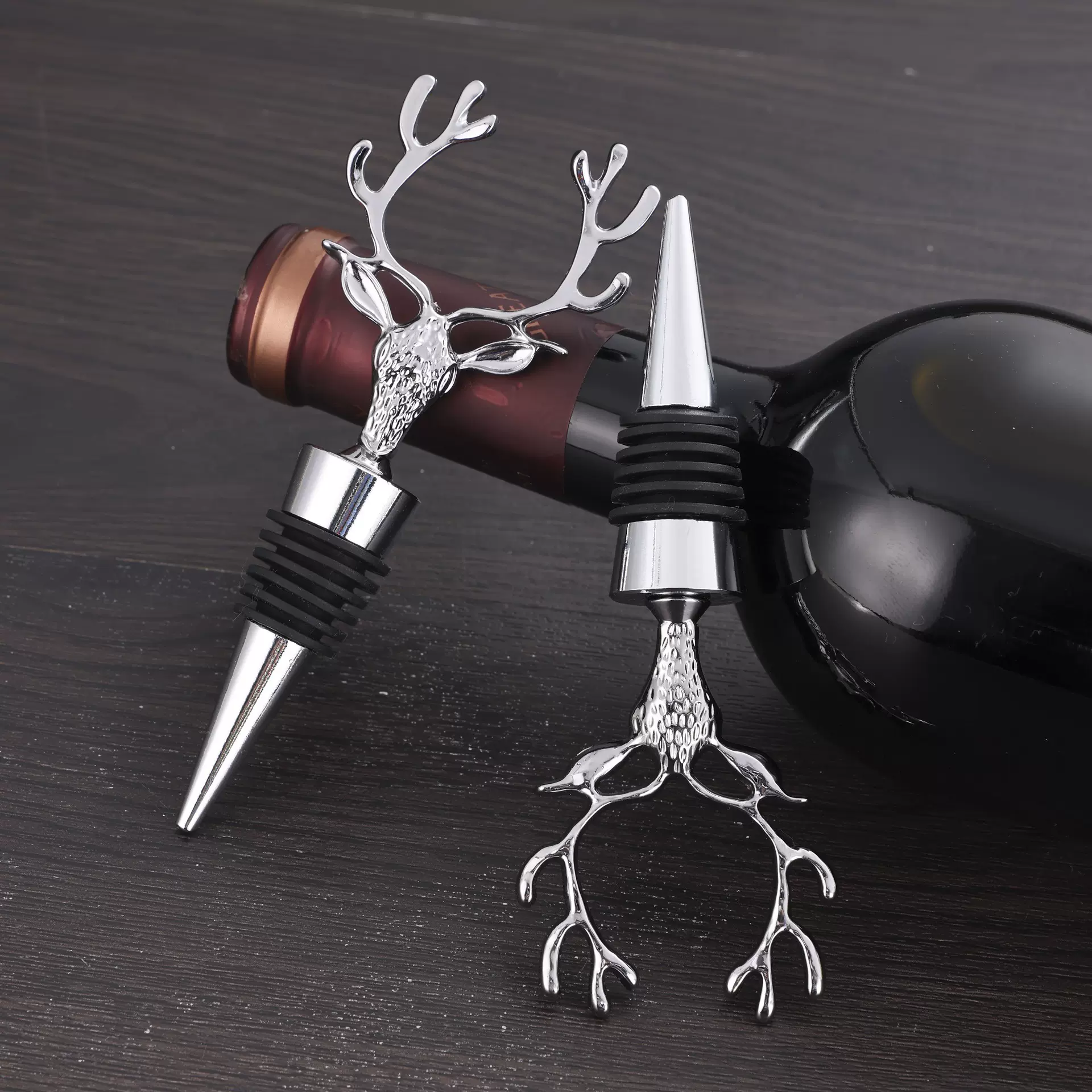 厂家批发特色创意动物锌铝合金酒瓶塞家用金色银色金属鹿头红酒塞