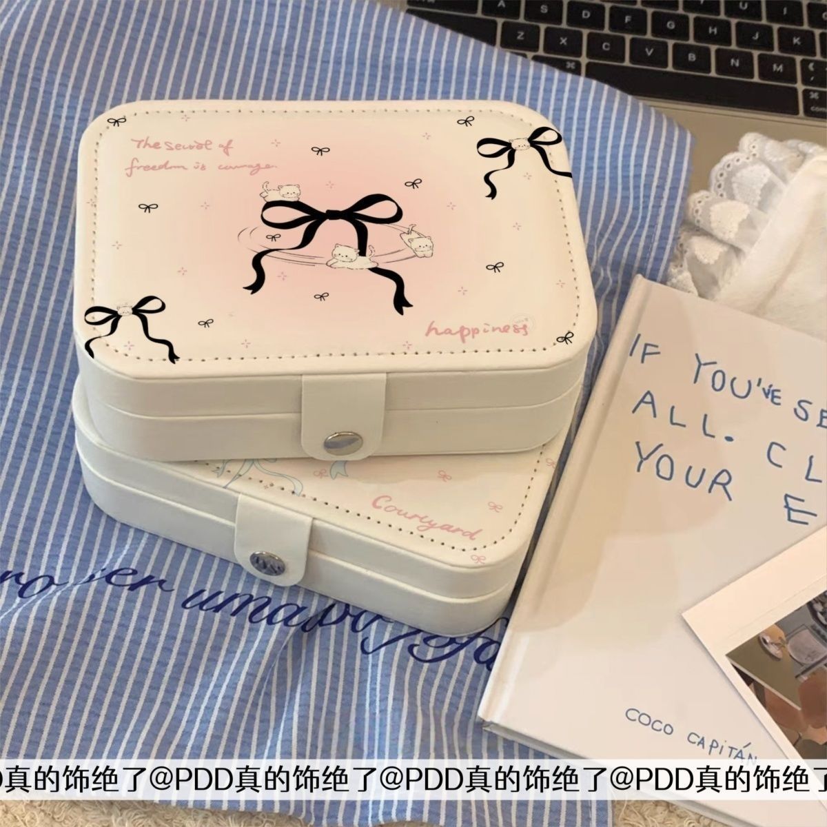 Bow-Knot Kitten Portable Jewelry Box Travel High-End Exquisite Storage Box Large-Capacity Earrings Ring Jewelry Storage