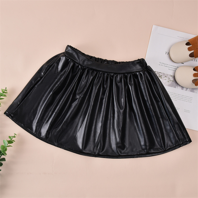 Girls Black Leather Short Skirt Suit 2021 New Plaid Lapel Shirt display picture 9