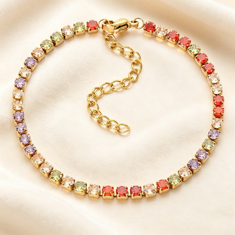 Dopamine Rainbow Colored Square Tennis Titanium Steel Fine Bracelet Fashion Spring and Summer Vacation Versatile Jewelry Wholesale