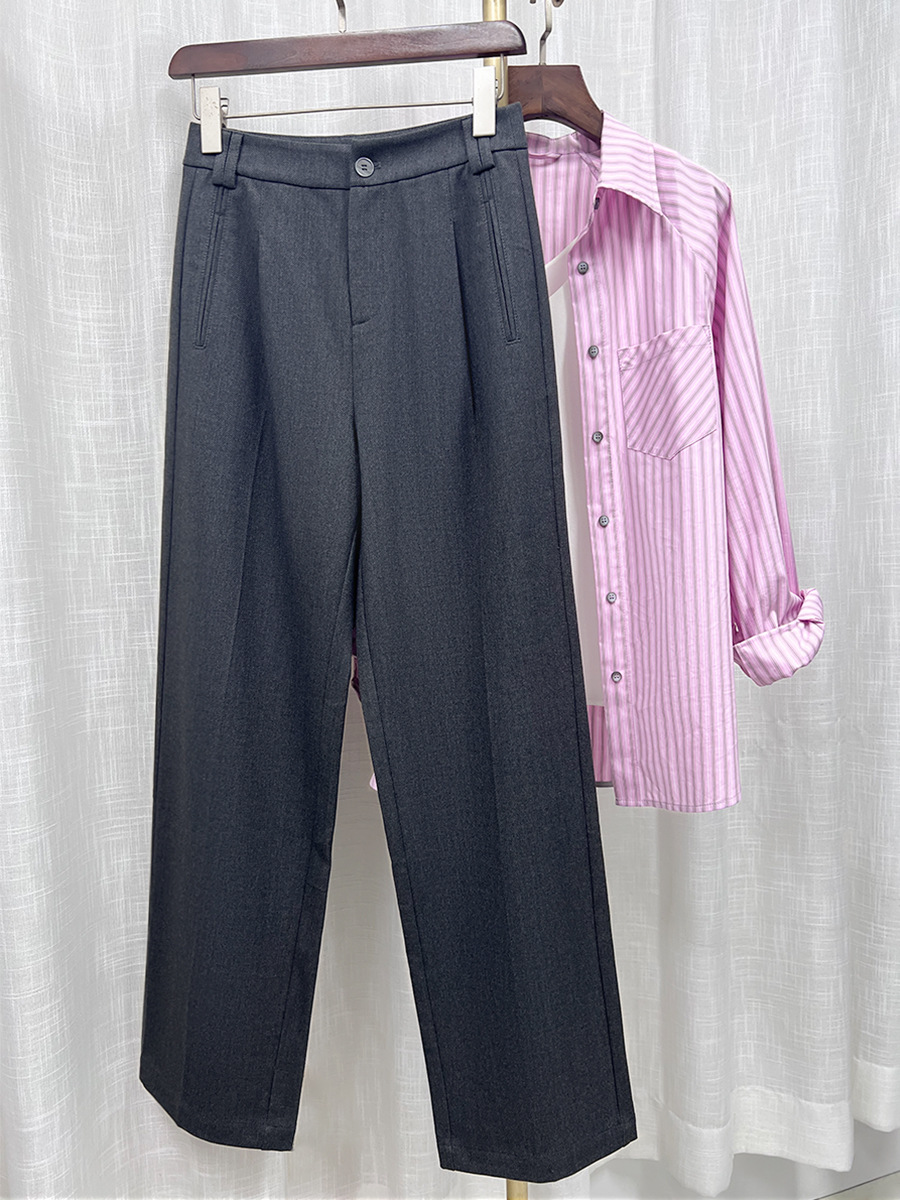 Quần tây nữ ống rộng cạp cao dáng suông chất len Tencel — đen