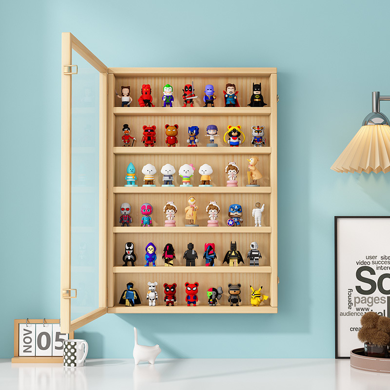 盲盒展示架亚克力透明毕奇手办娃娃防尘茉莉labubu实木收纳柜代销