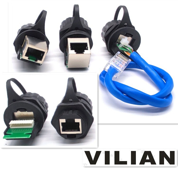 RJ45M20 front and rear CAT6A straight-through network cable interface CAT5E data signal waterproof female network connector