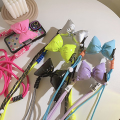 韓系ins蝴蝶結編織手工加長繩背夾斜跨手機鏈通用手機殼diy背帶式