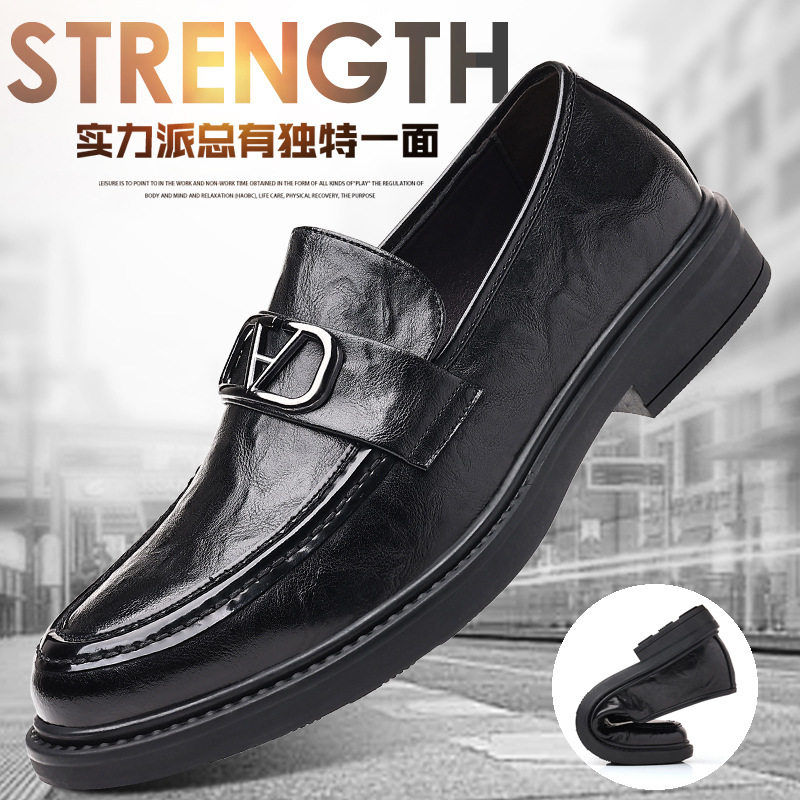Giày lười nam da bò thật mũi nhọn gót thấp phong cách công sở — PZ98001 Màu nâu, PZ98001 màu đen