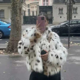 Snow Leopard Print Faux Fur Coat Women雪豹纹仿狐狸毛皮草外套