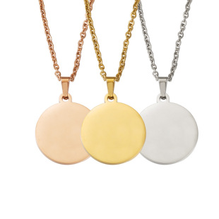 Cross-border hot-selling personalized fashion European and American style necklace pendant mirror stainless steel geometric disc lettering pendant