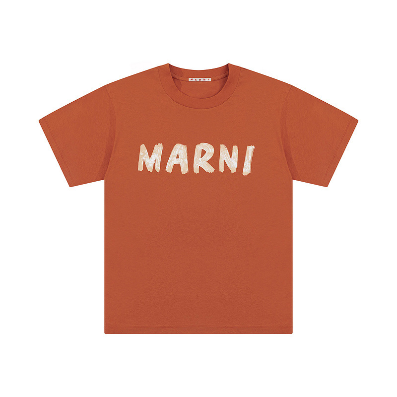 thumbnail for Summer 2024 New MARNI Crew Neck Casual Short Sleeve Unisex Monogram Print T-Shirt Loose Couple Half Sleeve