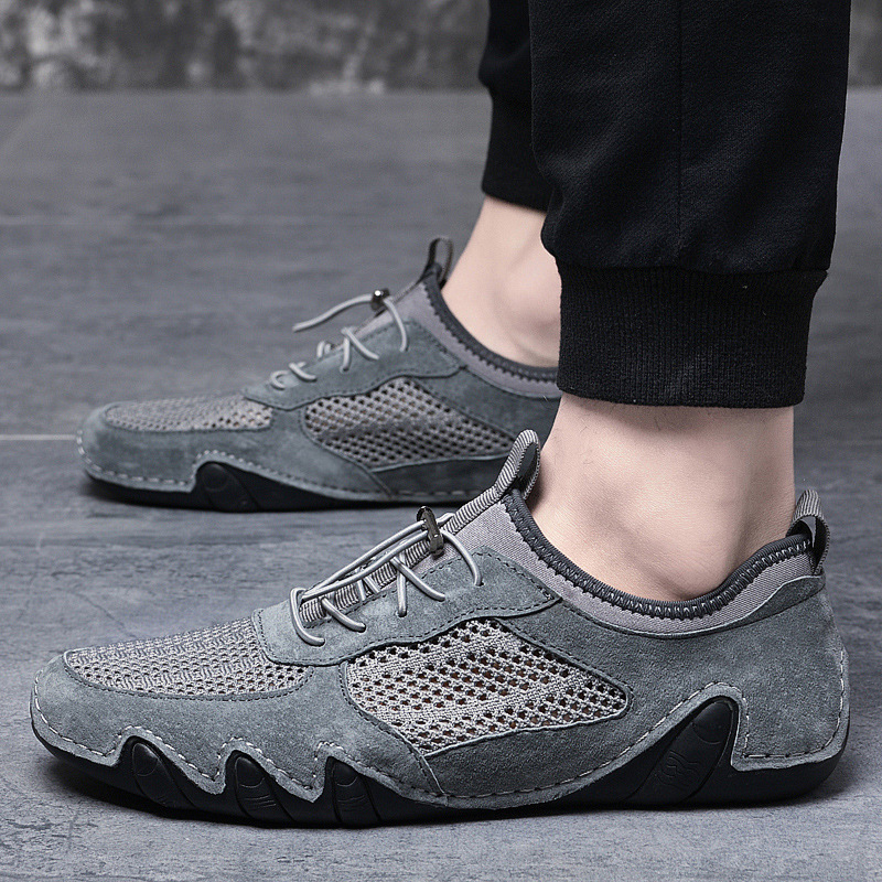 Summer Men's Casual Sports Shoes Large Size Sewn Genuine Leather Mesh Shoes Octopus Men's Slip-On Shoes_vogvips.com