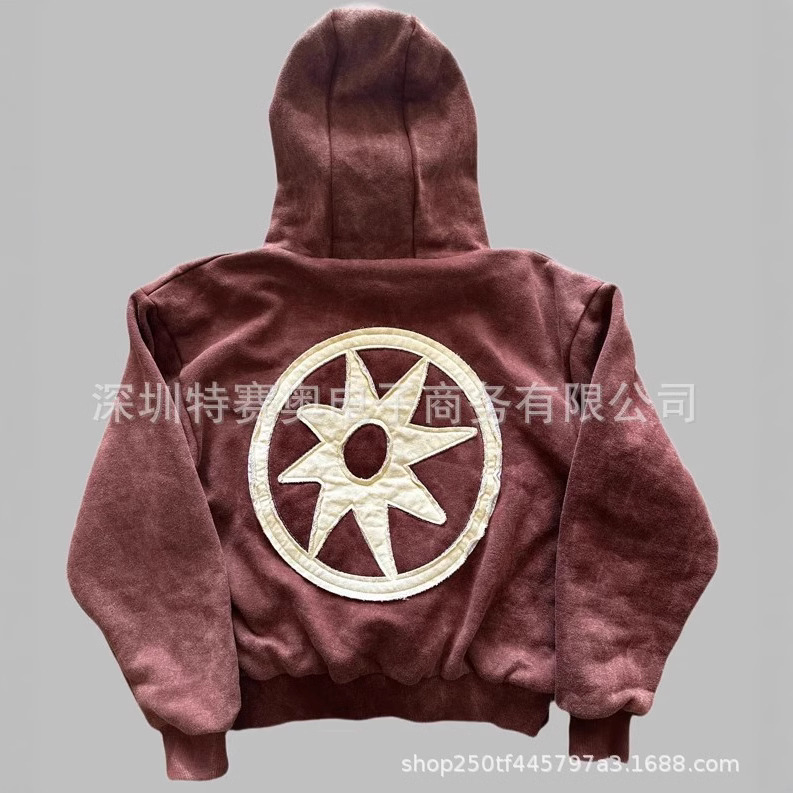 ヨーロッパとアメリカのクロスボーダー新しいトレンディなブランドデカール刺繍レトロパーカーy2kカジュアルルーズ多用途カップルスウェットシャツ|undefined