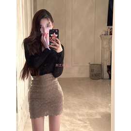 蕾丝短裙小众拼接短款裙子女2026新款修身高腰百搭包臀收腰半身裙