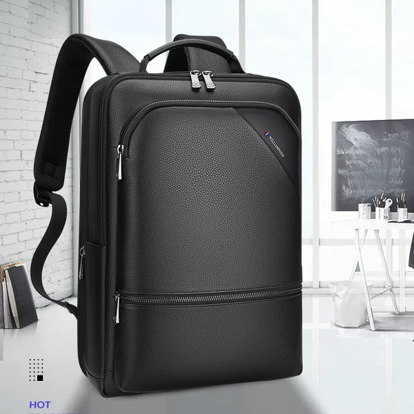 King Paul Men Backpack Leather Backpack 15.6 Inch Computer Backpack Waterproof Business Travel Backpack