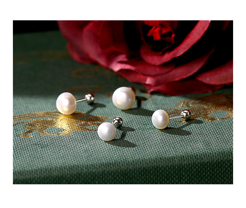 1 Pair Simple Style Round Inlay Sterling Silver Freshwater Pearl Ear Studs display picture 5