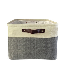 可折叠织物储物箱套装棉麻储物篮立方体衣橱收纳盒带人造皮革把手