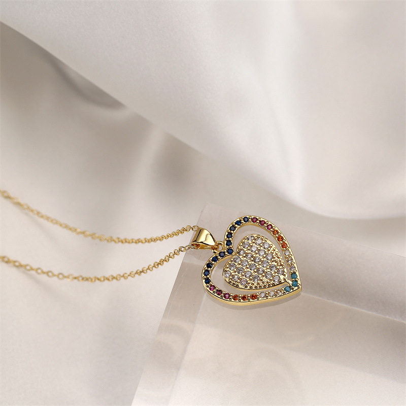 Lady Heart Shape Copper Gold Plated Zircon Pendant Necklace 1 Piece