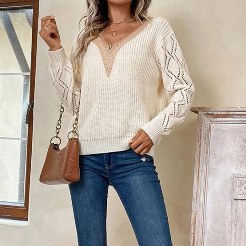 Loose Version Solid Color Pattern Women's Sweater Long Sleeve Sweaters & Cardigans Rib-knit Casual Solid Color
