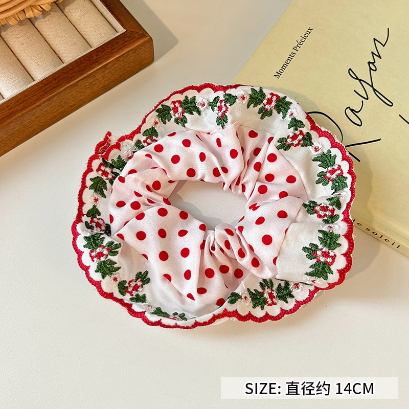 可爱红色小樱桃蕾丝大肠发圈女高级感百搭头饰扎头发大号春夏发绳|undefined