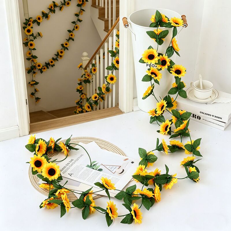 Cross-Border Artificial Sunflower Vine Silk Fabric Fake Flower Decoration Sunflower Vine for Wedding Arch Wrapping Decoration Cross-Border Artificial Sunflower Vine Silk Fabric Fake Flower Decoration Sunflower Vine for Wedding Arch Wrapping Decoration