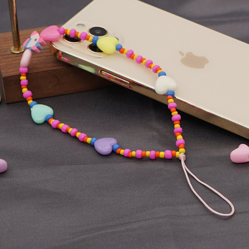 Bohemian 12mm Acrylic Mixed Color Peach Heart Mobile Phone Lanyard Color Bead Love Phone Anti-separation Rope Women's display picture 4