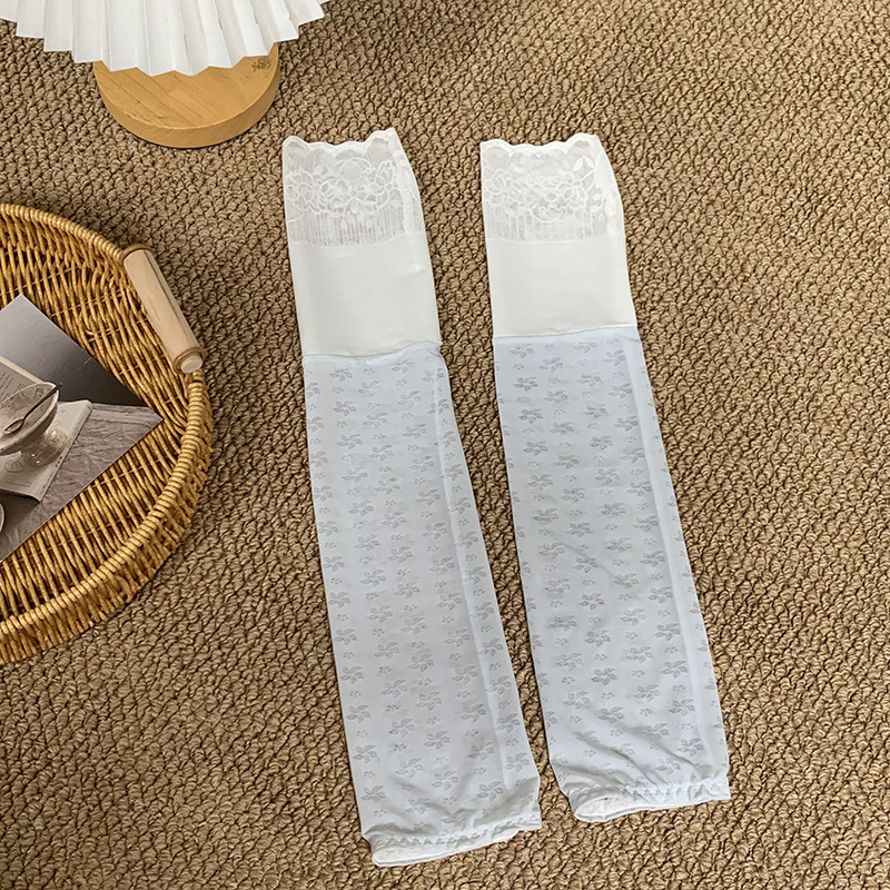 Costuras de encaje, protector solar, mangas de hielo, mangas, mujeres, verano al aire libre, conducción, parasol, mangas sueltas de seda de hielo con sensación de hielo