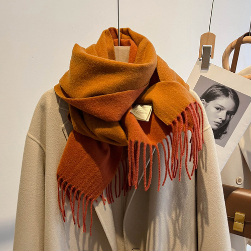 Solid color simple black and gray double-sided cashmere scarf for women autumn and winter thickened warm wool men's scarf versatile style