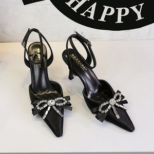 8381-AH133 European and American style sexy banquet with empty flat belt women's shoes, rhinestone ribbon bow point