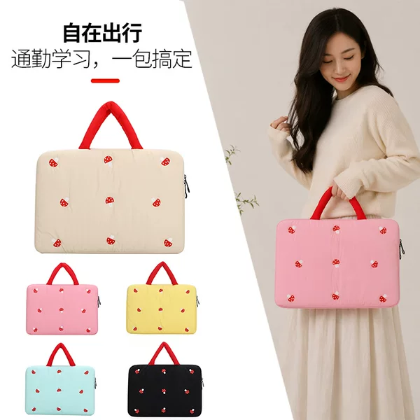 New ins-style quilted mushroom laptop sleeve 14inch simple and stylish notebook protective case with storage function