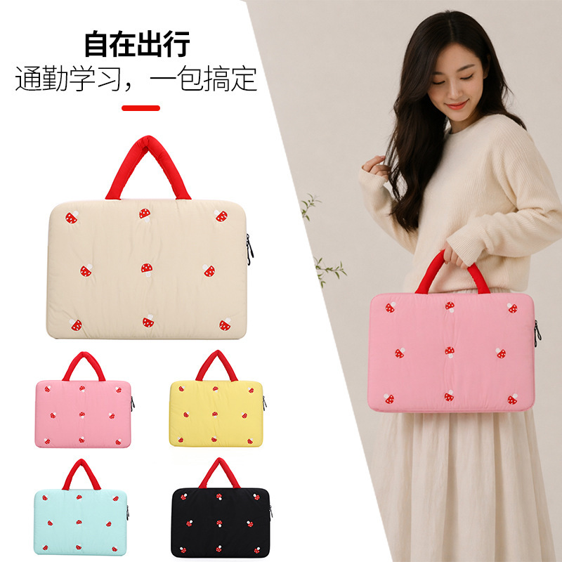 New ins-style quilted mushroom laptop sleeve 14inch simple and stylish notebook protective case with storage function New ins-style quilted mushroom laptop sleeve 14inch simple and stylish notebook protective case with storage function