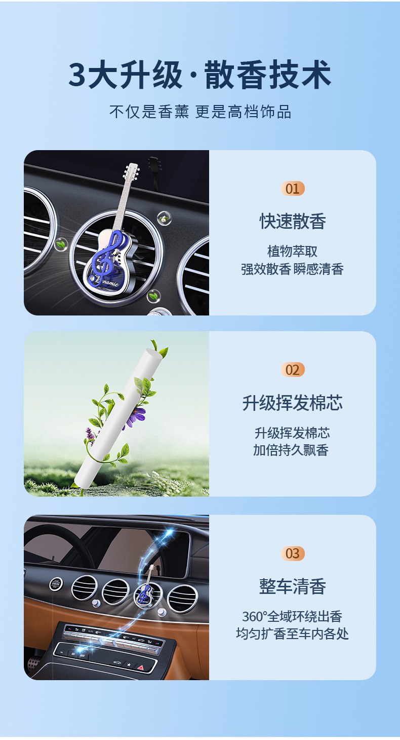 Car Air Freshener for Air Vent, Dynamic Musical Note Guitar Design, In-Car Vent Ornament, Customizable Fragrance