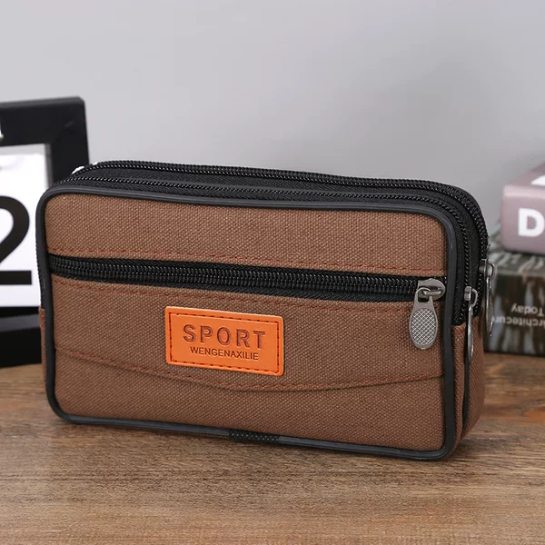 Factory wholesale canvas 3 zipper stickers men's mobile phone waist bag wearable belt stall hot supply running rivers and lakes
