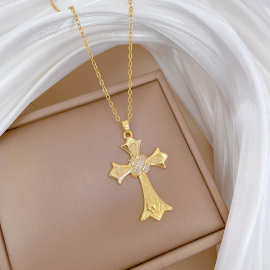 【钛钢】十字架满钻轻奢气质华丽满钻项链女百搭锁骨链钛钢链条