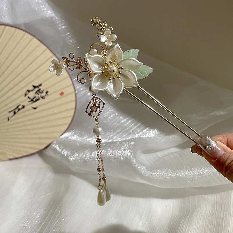 Estilo antiguo Hanfu tocado flor horquilla sentido femenino de alto nivel borla paso a paso nuevo estilo chino