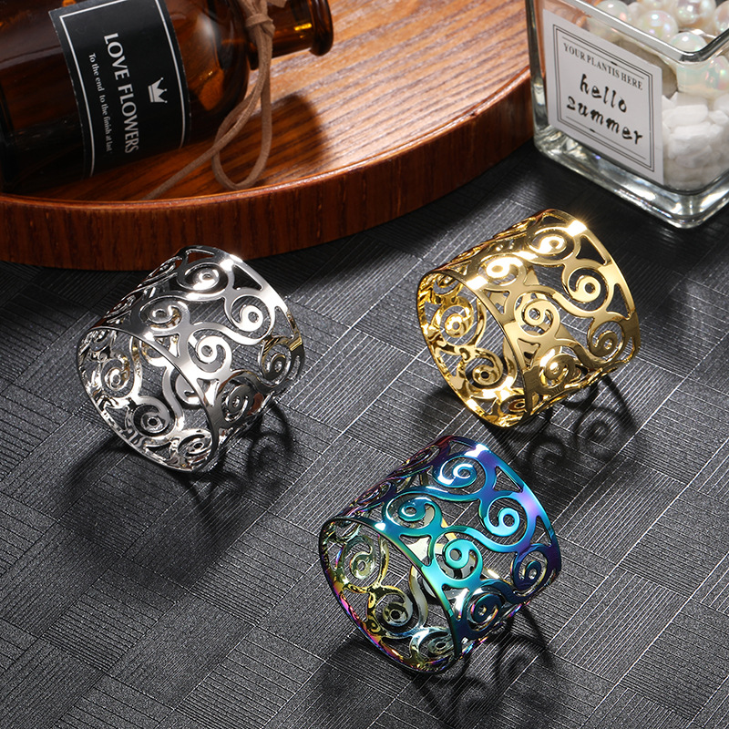 Electroplated Colorful American-style Napkin Ring, Fashionable Hollowed-out Pattern Napkin Holder, Table Decoration Hotel Western Cuisine Banquet Napkin Clip