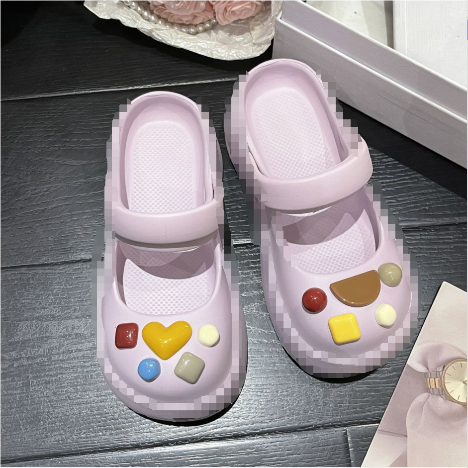 Mary Jane zapatos de agujero de fondo grueso de las mujeres antideslizante zapatillas de estilo Chanel estilo occidental de las mujeres del dedo del pie cerrado sandalias de las mujeres al aire libre